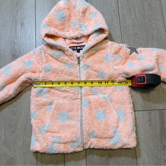 Steve Madden Toddler‎ Girls' Faux Shearling Star Hoodie Jacket Cozy Pink Blue 4T - Picture 6 of 6